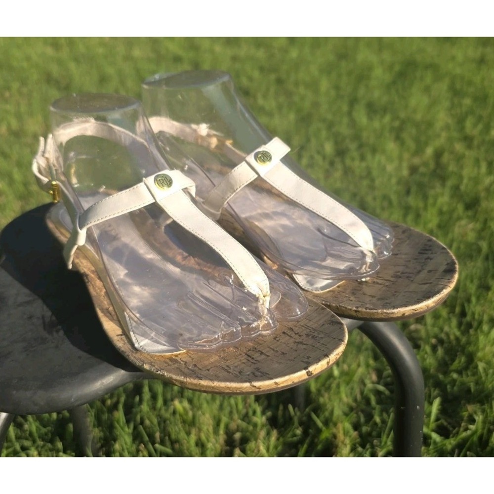 Ralph Lauren Kya Women's White Cork Sole Sandals Size 8.5